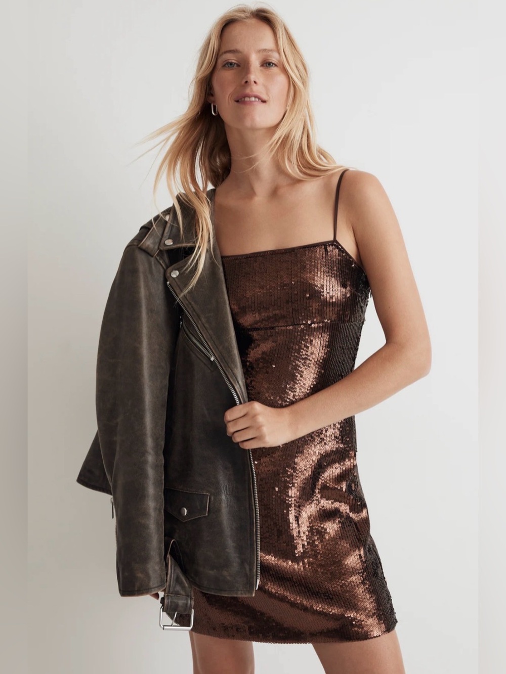 NWT Madewell sequin slip brown mini dress size 00